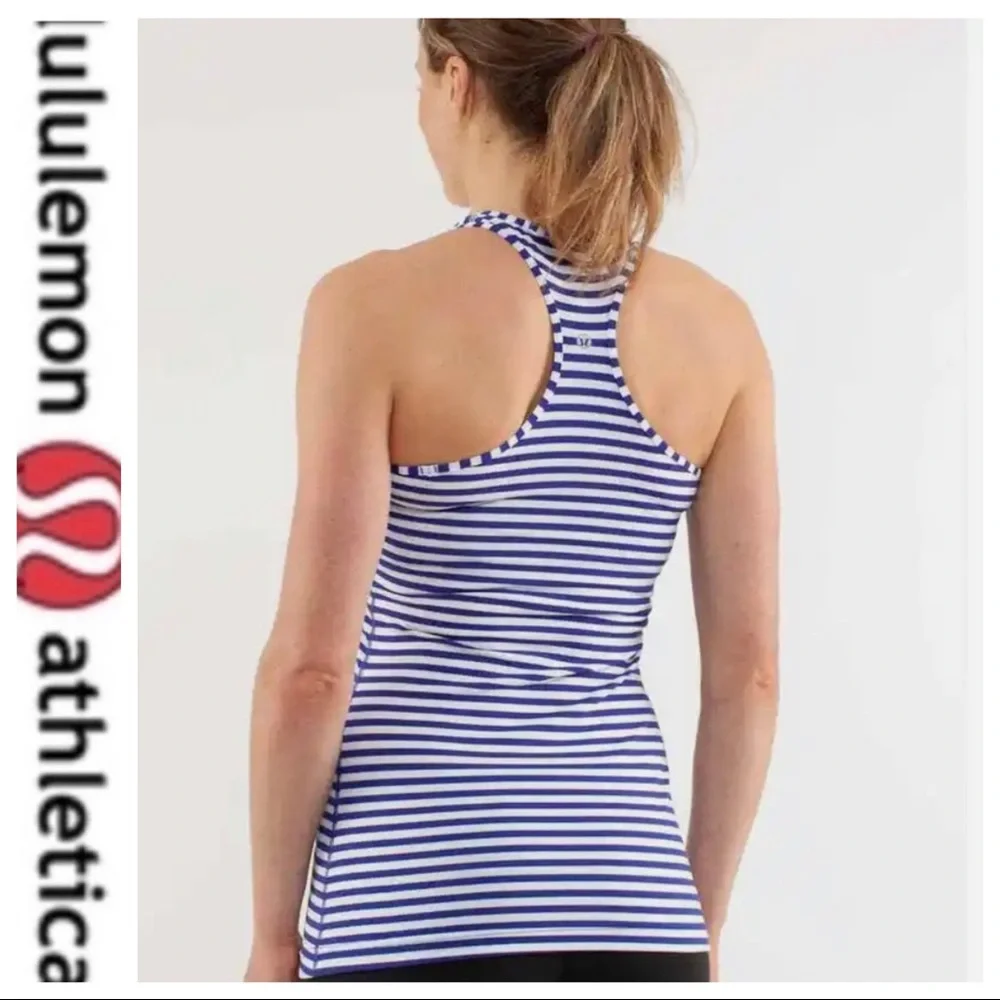 πSALEπ Lululemon Blue Striped Razorback Tank Top - Picture 2 of 7
